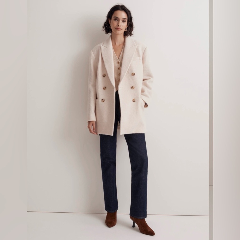 Madewell Italian Wool Oversized Coat Tuxedo Blazer Sz 0 Ecru NWOT